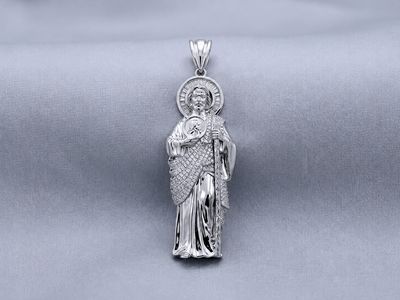 Sterling Silver CZ St. Jude Pendant 51mm