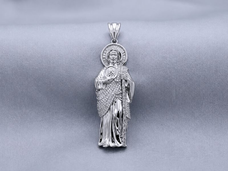 Sterling Silver CZ St. Jude Pendant 51mm