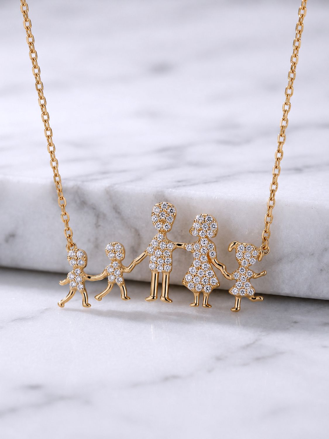 Sterling Silver Gold Plated Family Necklace with CZ