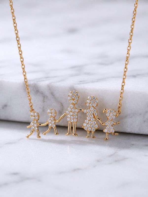 Sterling Silver Gold Plated Family Necklace with CZ