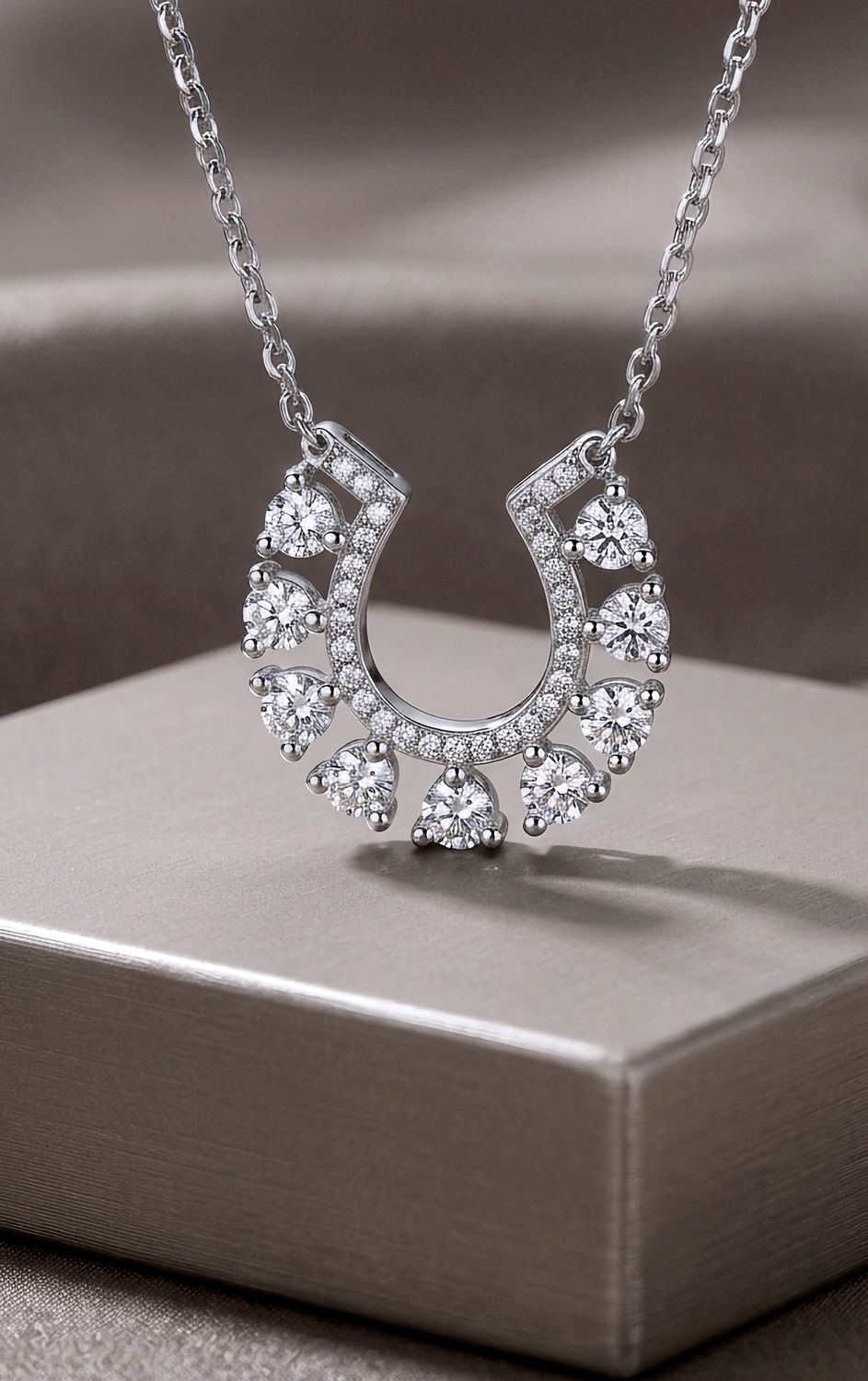 Silver Horsehoe Clear CZ Studded Necklace