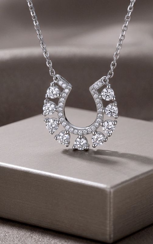 Silver Horsehoe Clear CZ Studded Necklace