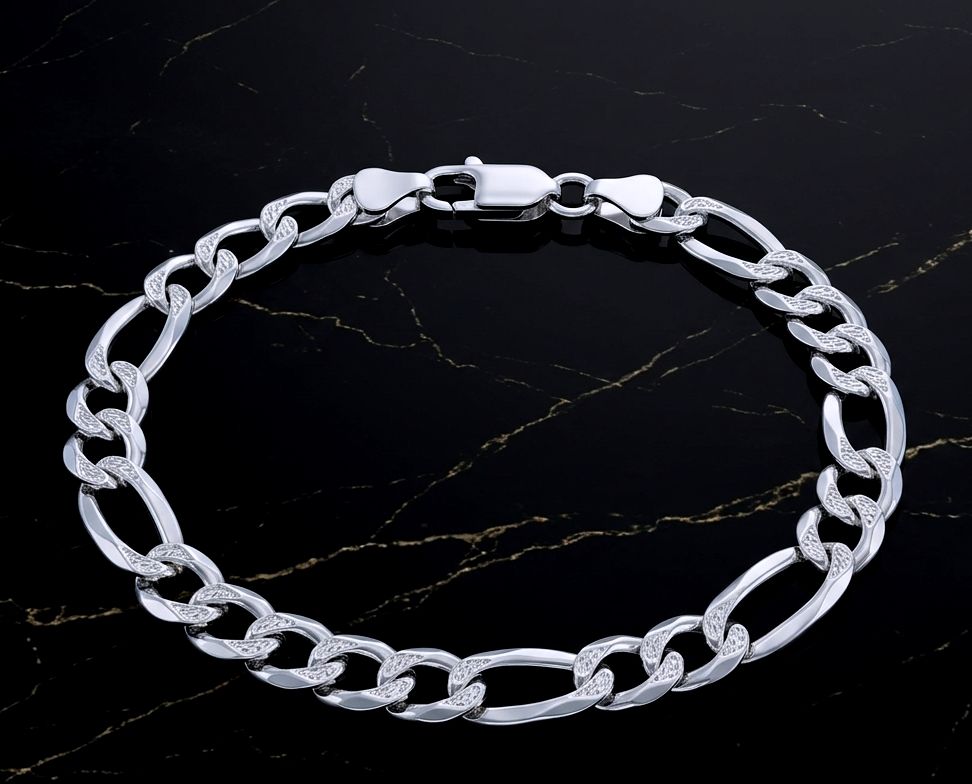Sterling Silver Flat Figaro Diamond Cut Bracelet