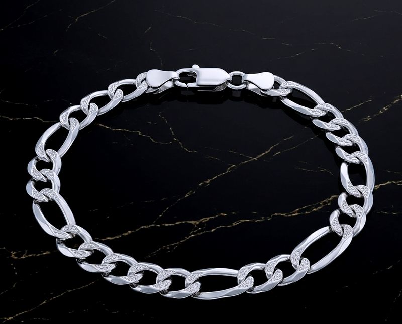 Sterling Silver Flat Figaro Diamond Cut Bracelet