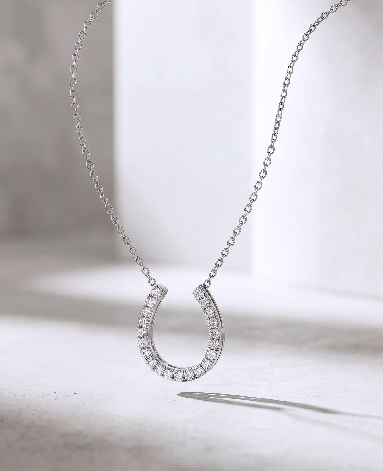 Silver Clear CZ Horse Shoe Necklace