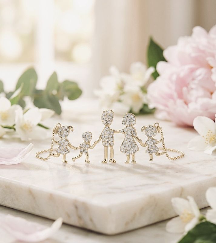 Gold Plated Silver Family of 5 Necklace