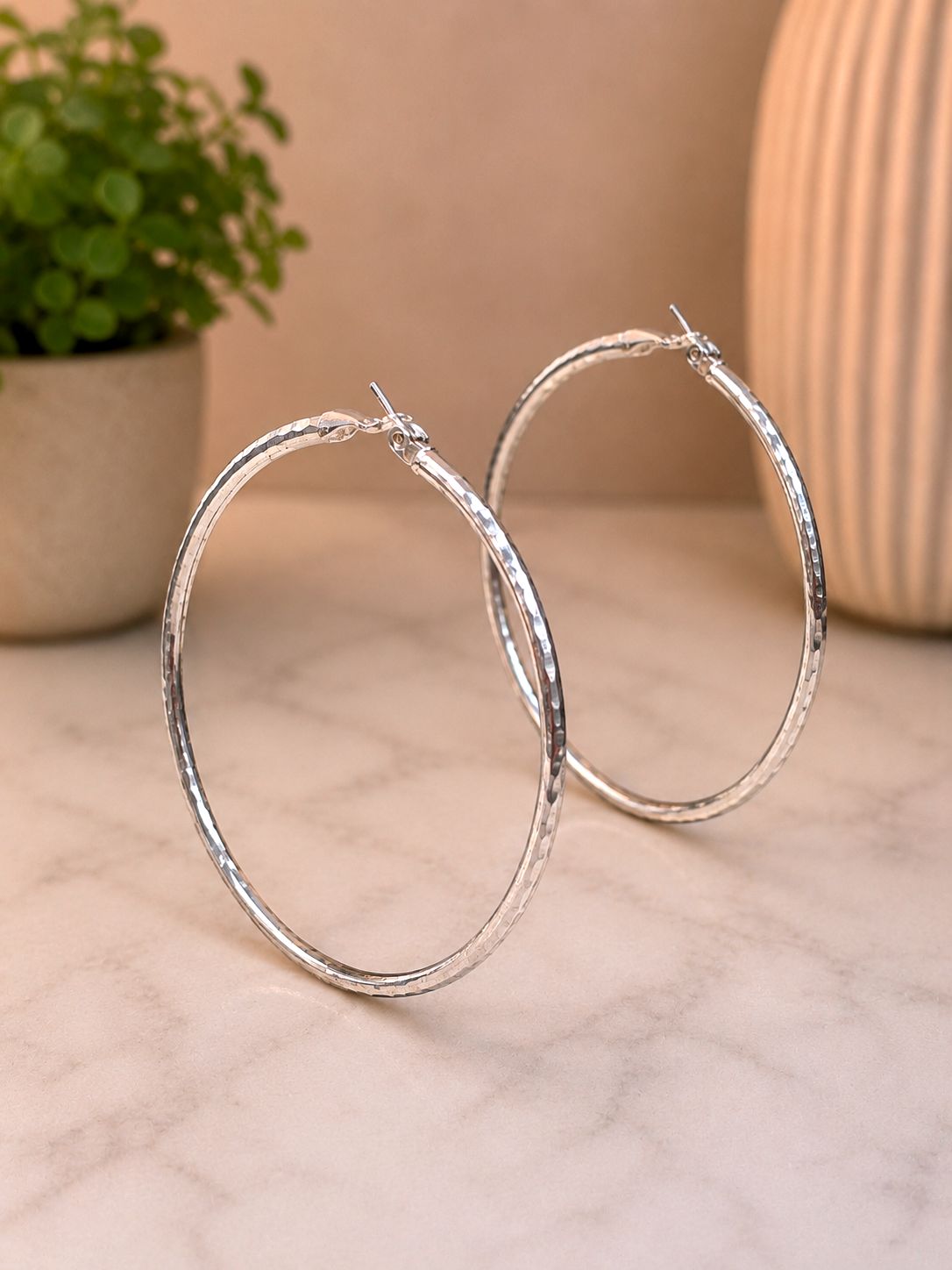 Silver 925 Diamond Cut Hoop Earrings 3mm Wide