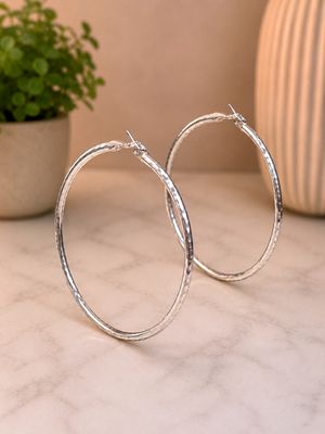 Silver 925 Diamond Cut Hoop Earrings 3mm Wide