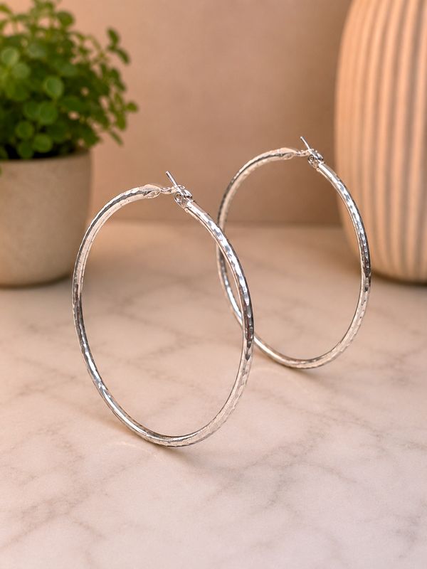 Silver 925 Diamond Cut Hoop Earrings 3mm Wide