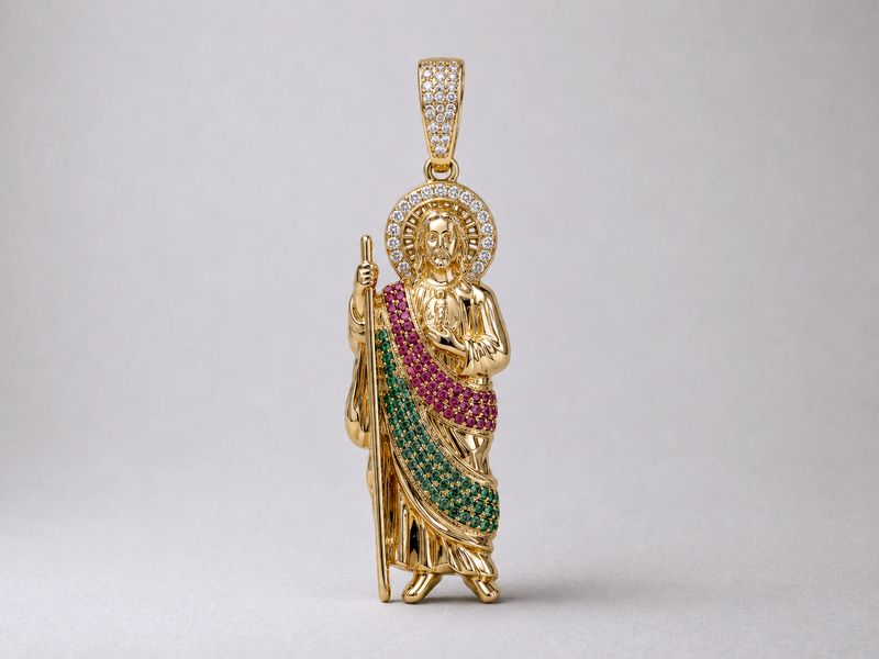 Silver Multi Color CZ St. Jude Pendant gold plated