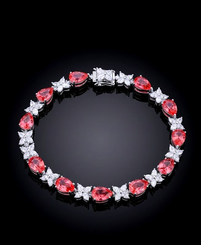 Silver Orange Pink Teardrop Tennis Bracelet