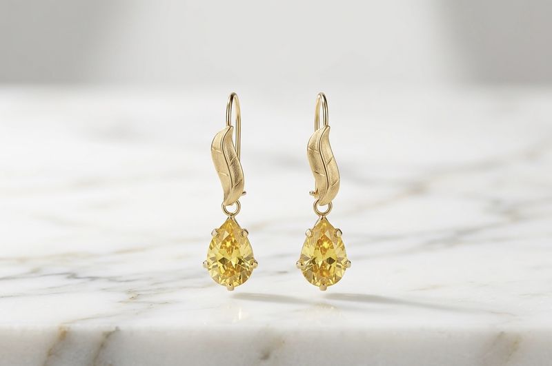 14kt Gold Leaf Teardrop Earrings Yellow Topaz