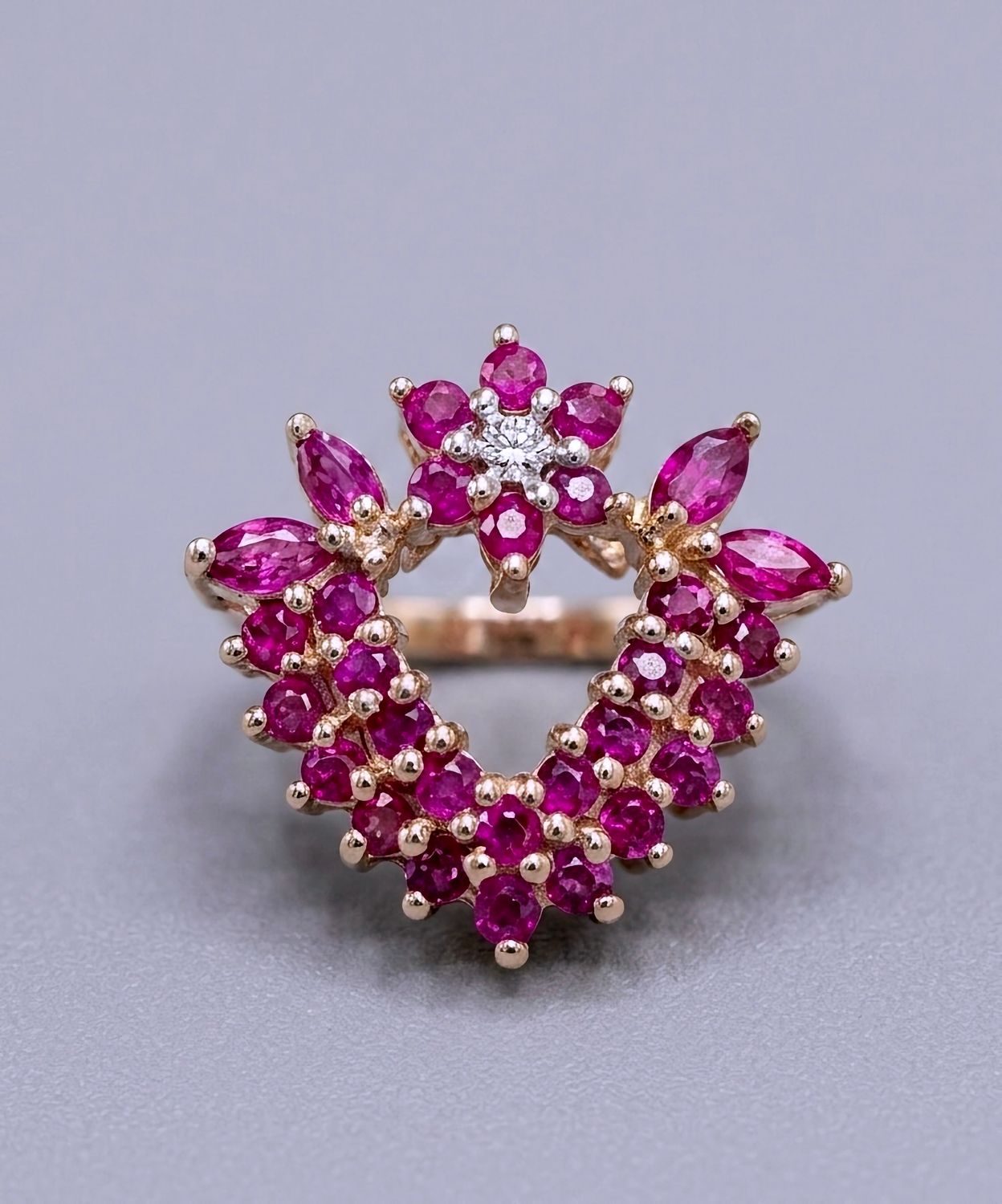 14kt Gold Rubies Heart Shape Pendant