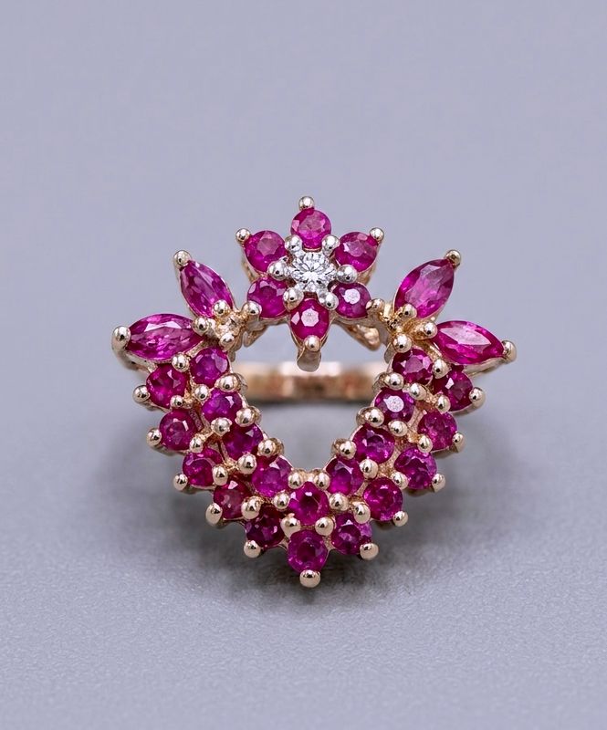 14kt Gold Rubies Heart Shape Pendant