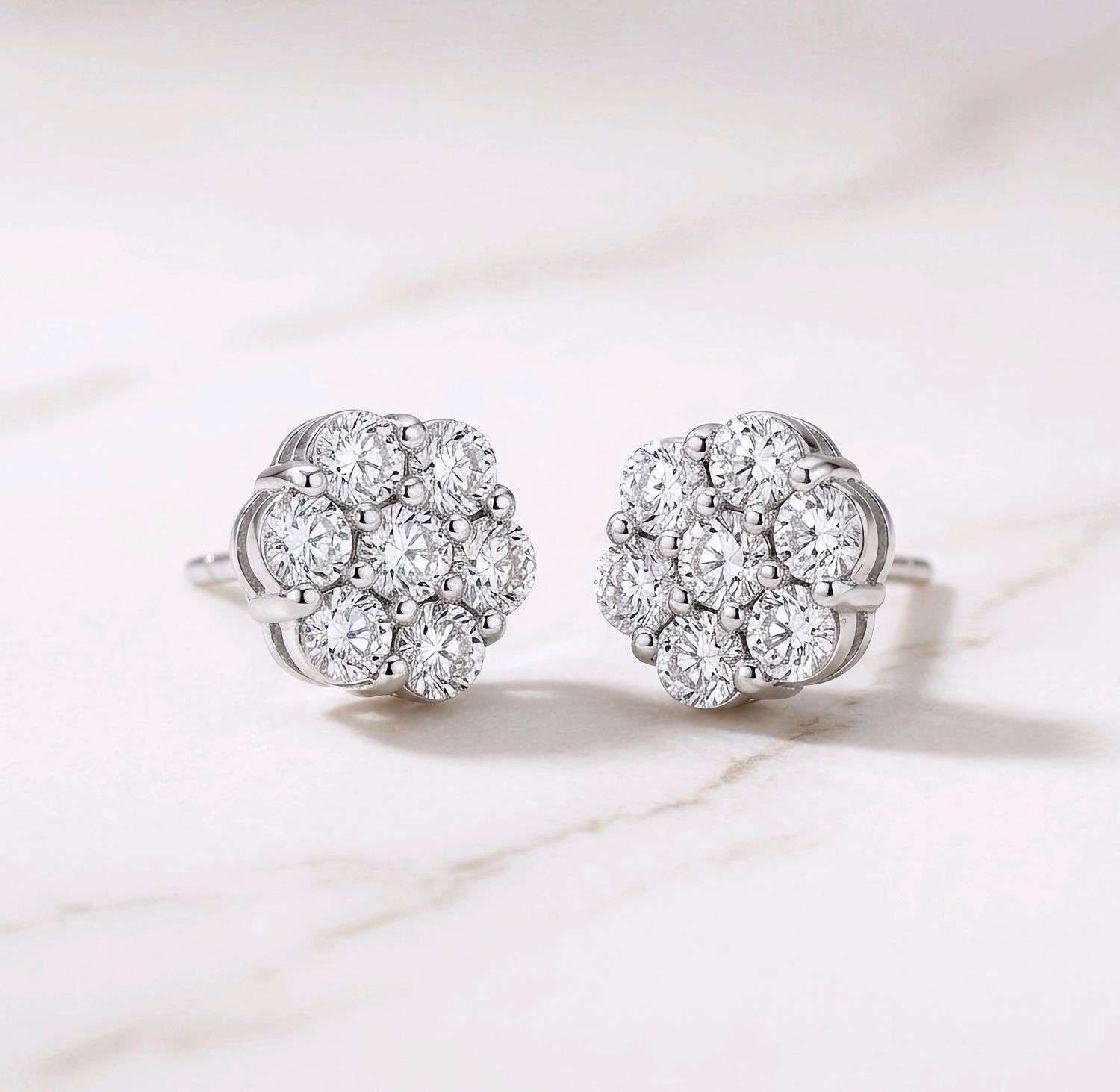 14kt Gold Diamond  Floral Stud Earrings