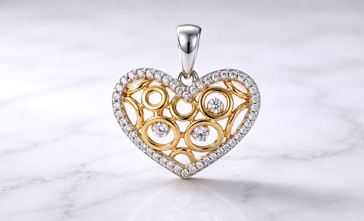 14kt Gold Heart Shaped Filigree Two-Tone