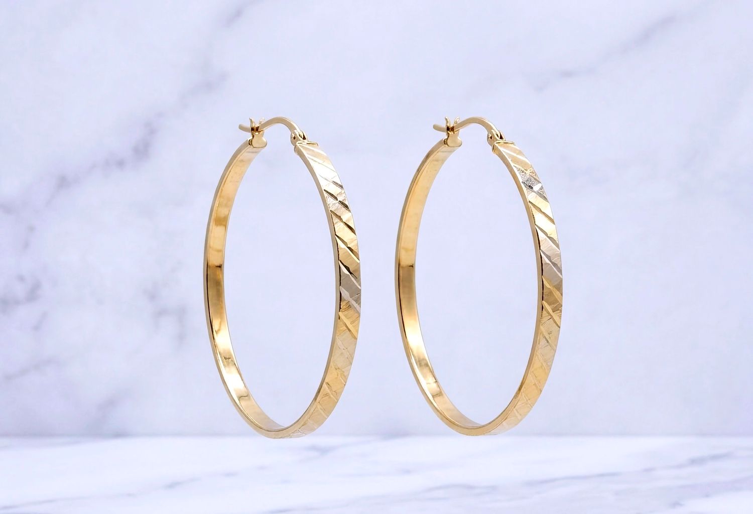 14kt 3-Tone Greek Key Hoop Earrings