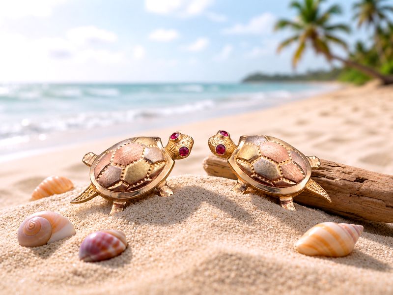 14kt Gold Turtle Tri-Color Earrings