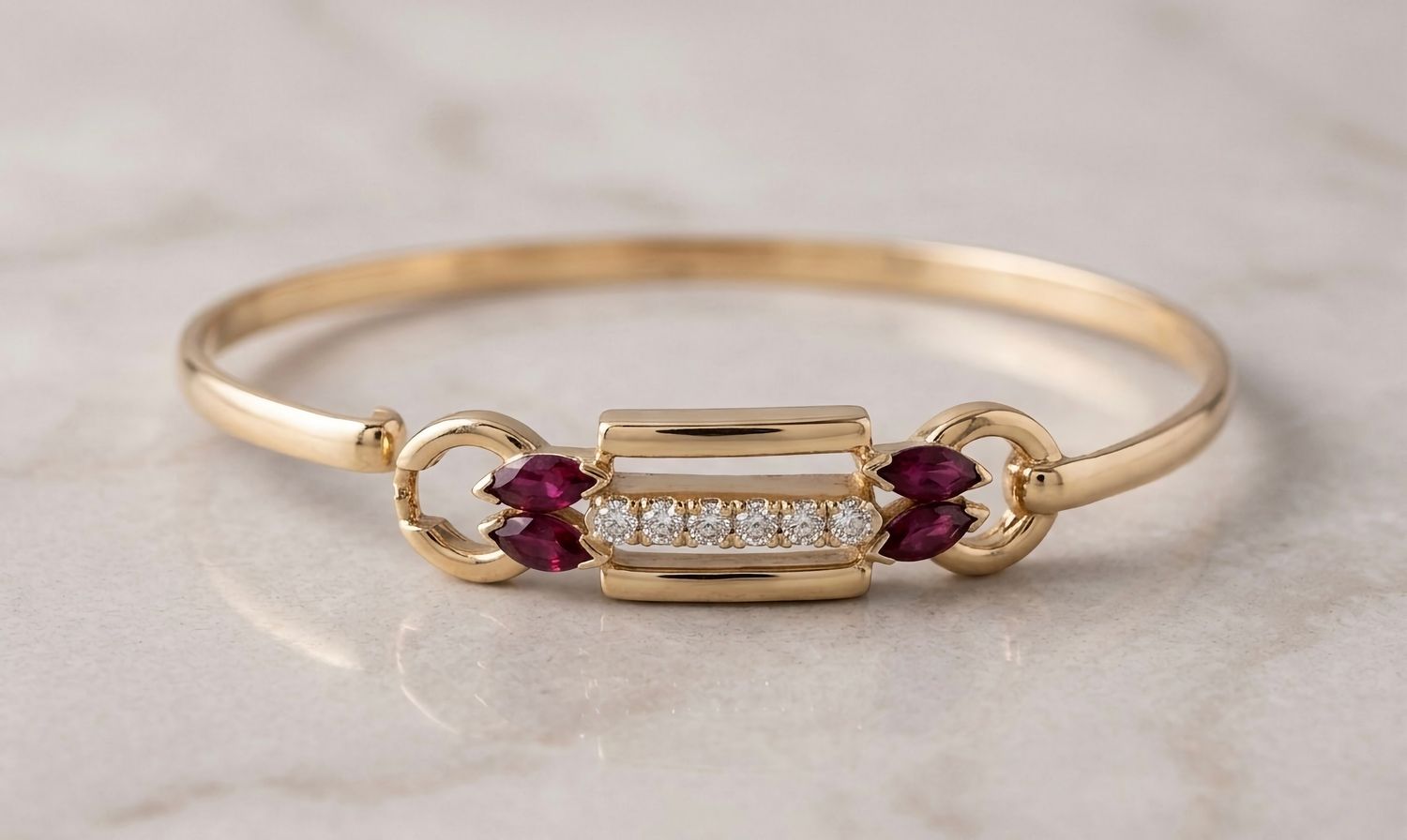 14kt Diamond Marquise Garnet Bangle