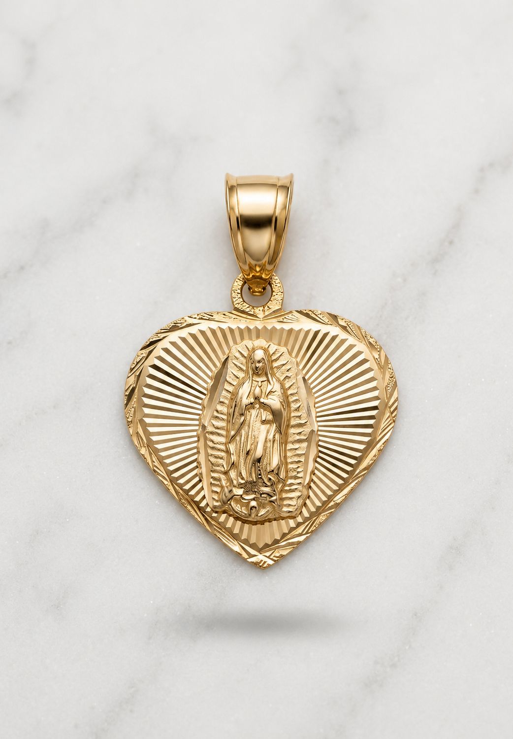 14kt Gold Heart Shape Virgin Mary Pendant