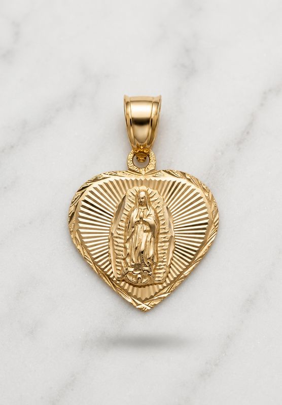 14kt Gold Heart Shape Virgin Mary Pendant