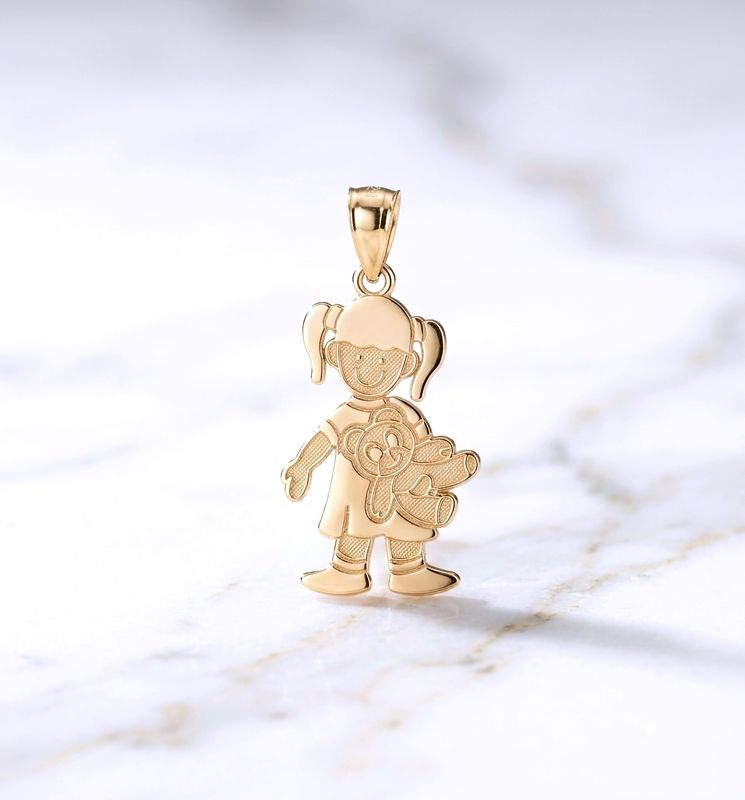 14kt Gold Girl Teddy Pendant