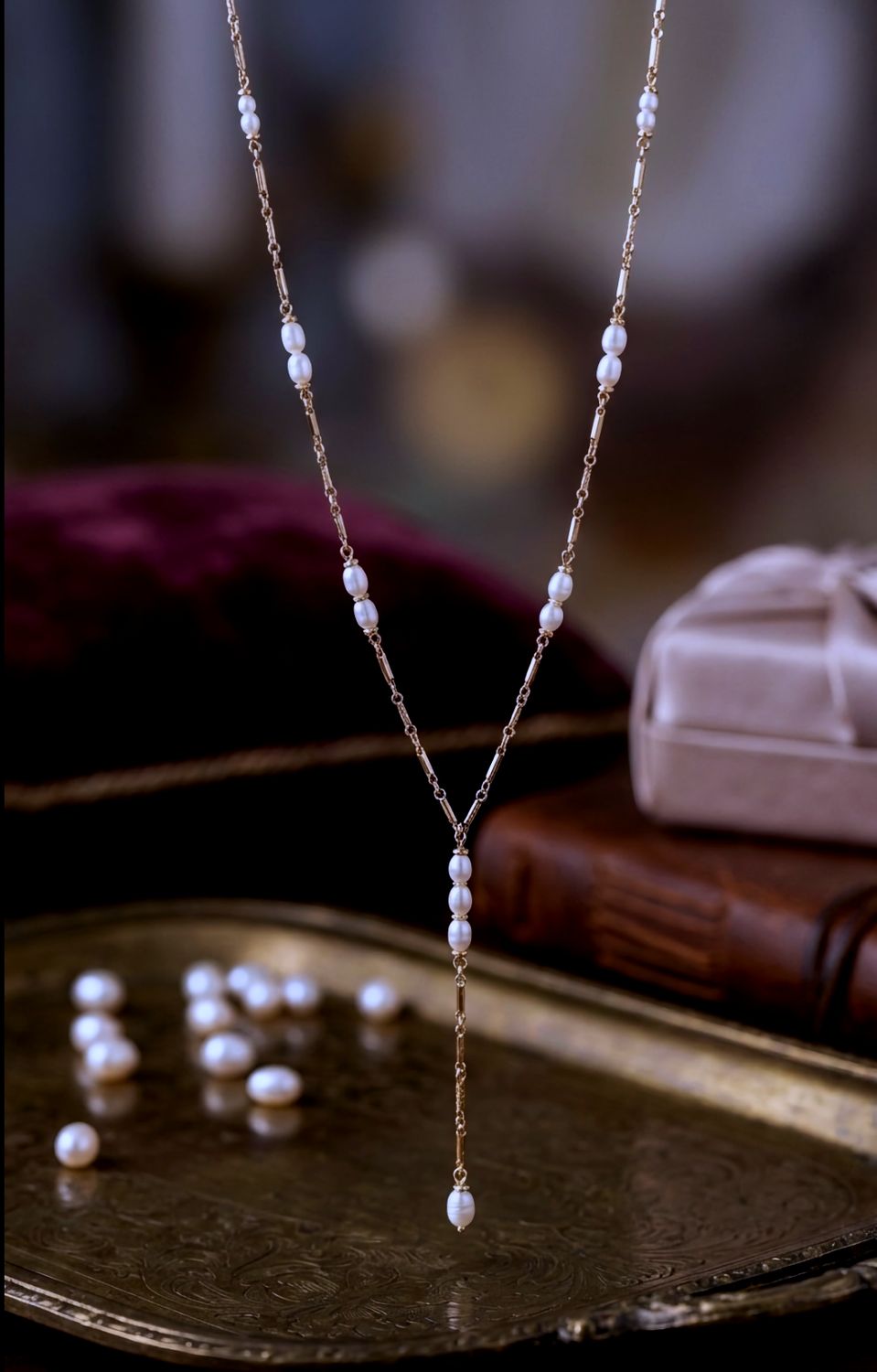 14kt Gold Pearl "Bar and Link" Necklace