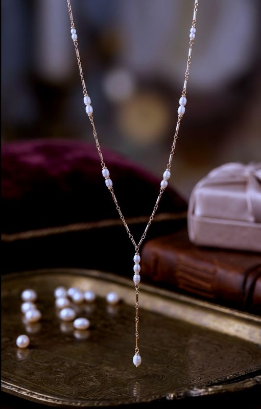 14kt Gold Pearl "Bar and Link" Necklace
