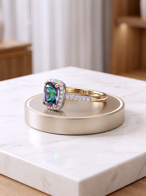 14kt Gold Cushion Cut Mystic Topaz Ring