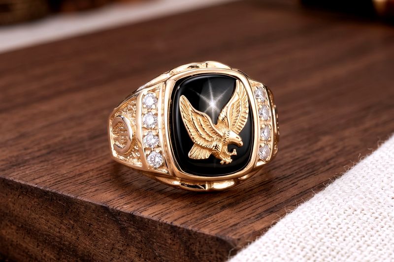 14kt Gold Men's Black Onyx Eagle Ring