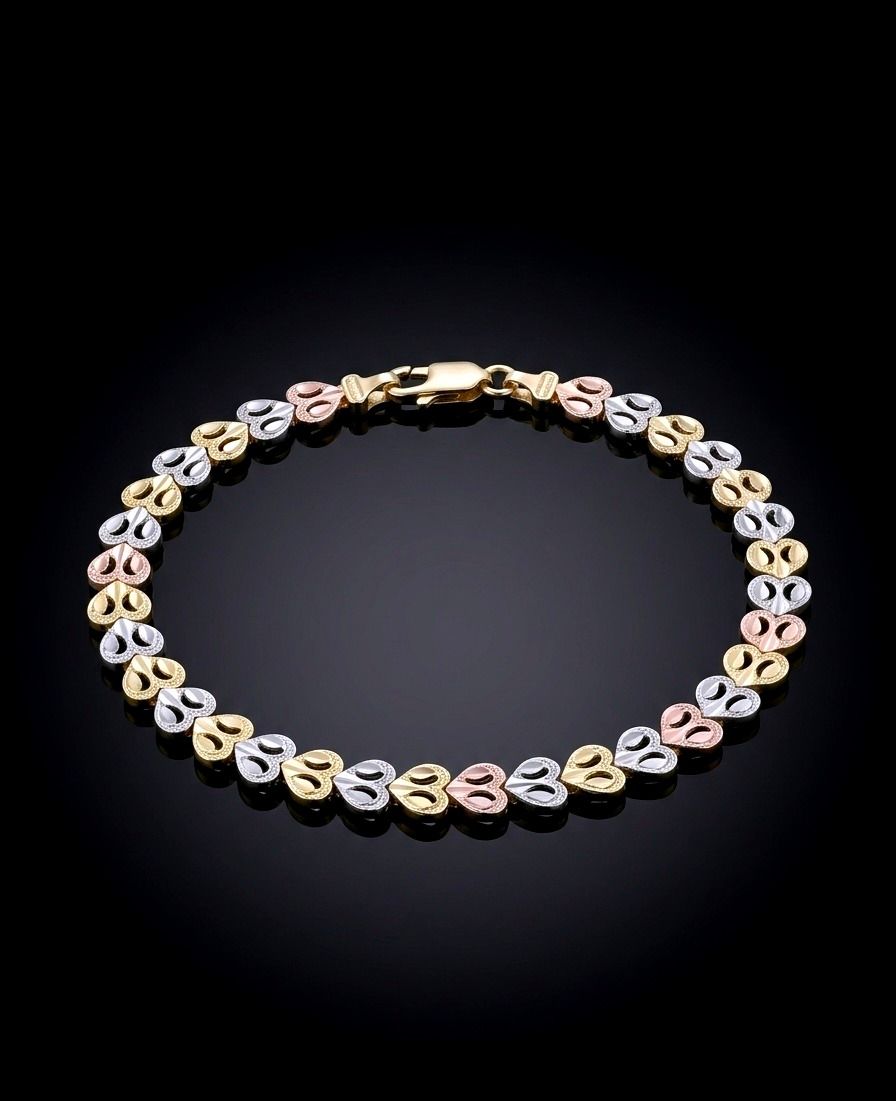 14kt 3-Tone Infinity Heart Bracelet