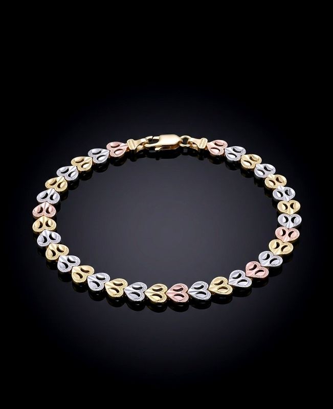 14kt 3-Tone Infinity Heart Bracelet