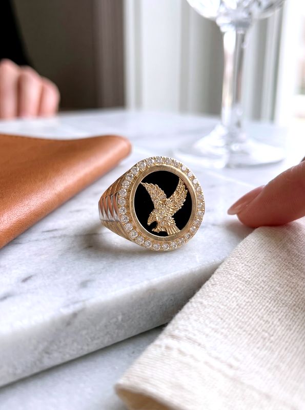 14kt Gold Men's Eagle Onyx Ring
