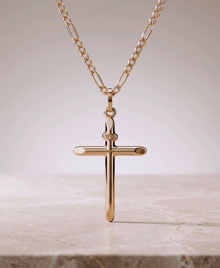 14kt Gold INRI Cross 20" Figaro Chain