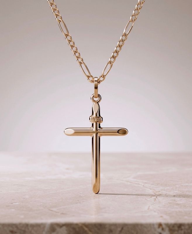 14kt Gold INRI Cross 20" Figaro Chain