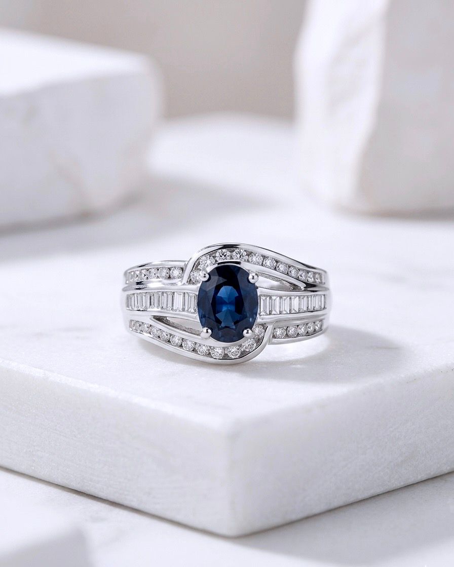 14kt White Gold Oval Sapphire/Diamond Ring
