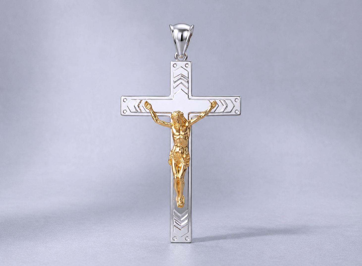 Two-tone Crucifix Cross  Clear CZ Pendant