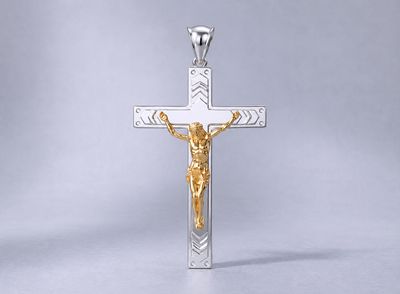 Two-tone Crucifix Cross  Clear CZ Pendant