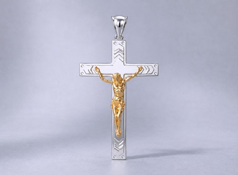 Two-tone Crucifix Cross  Clear CZ Pendant