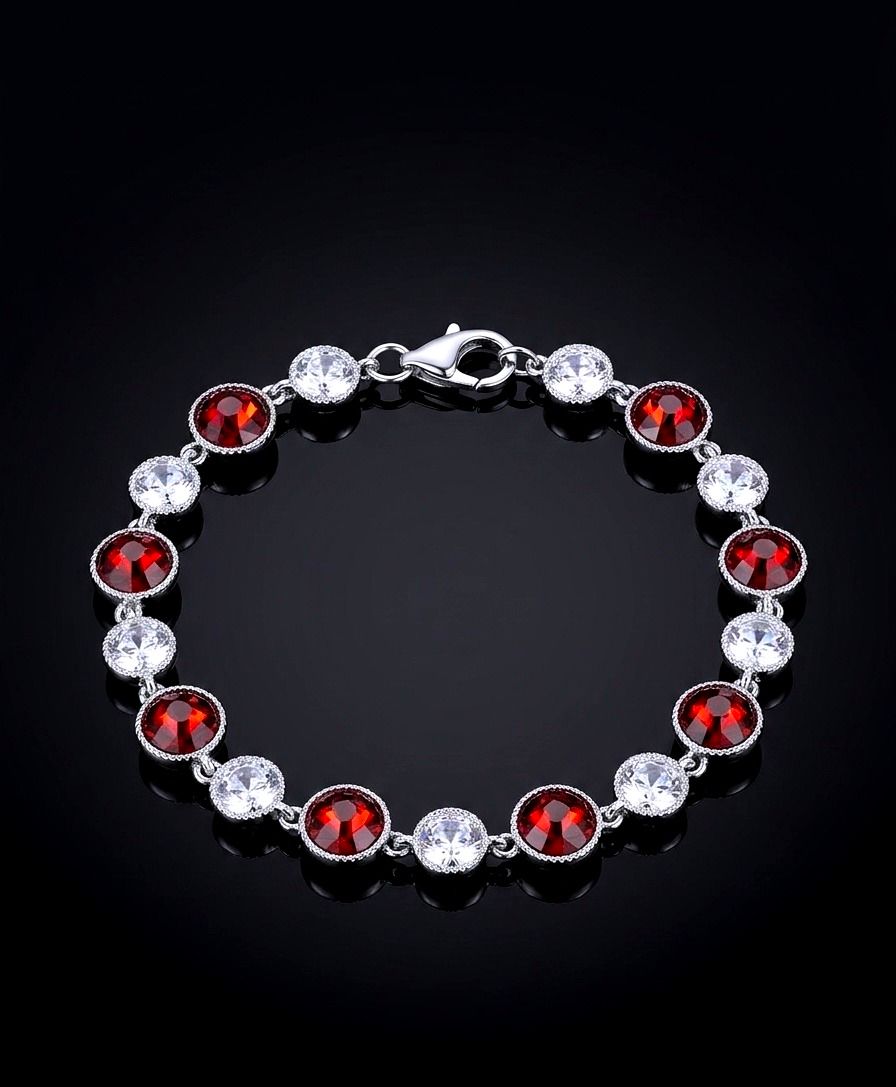 Silver 9mm Alternating  Round Red &amp; Clear CZ Tennis Bracelet