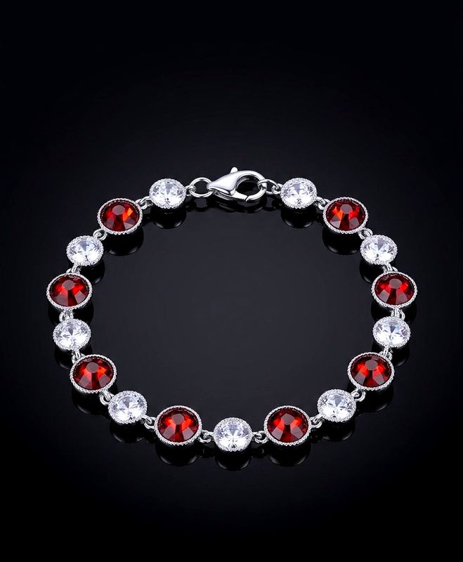 Silver 9mm Alternating  Round Red &amp; Clear CZ Tennis Bracelet