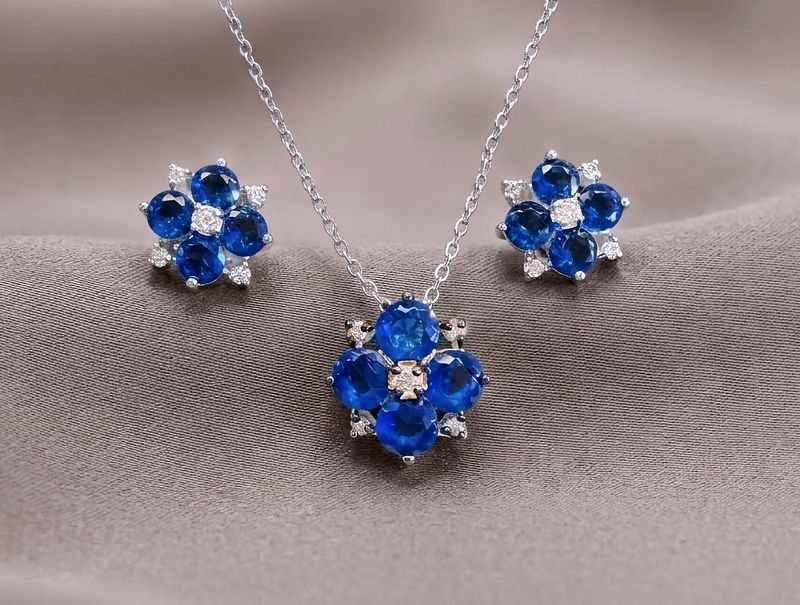 Sterling Silver Blue Topaz Earring &amp; Necklace Set
