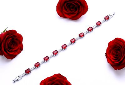 Sterling Silver Square Clear and Ruby CZ  Tennis Bracelet