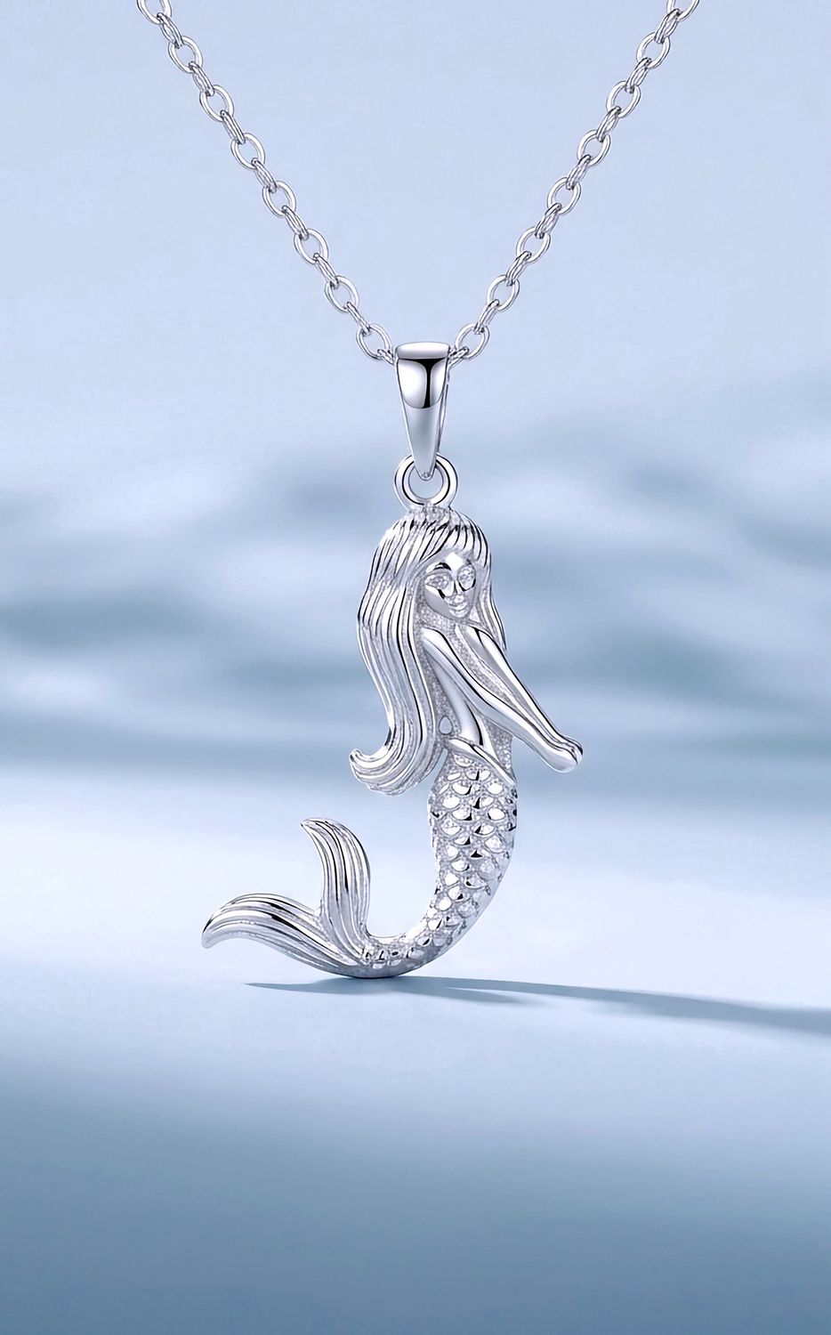 Silver CZ Mermaid Charm Necklace