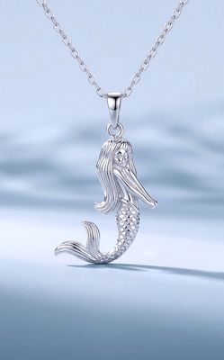 Silver CZ Mermaid Charm Necklace
