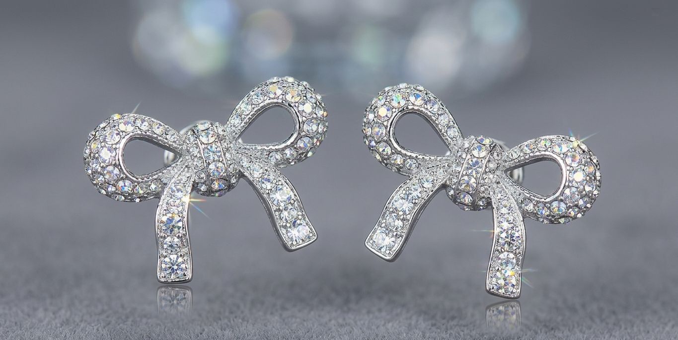 Silver Bowtie CZ Stud Earrings