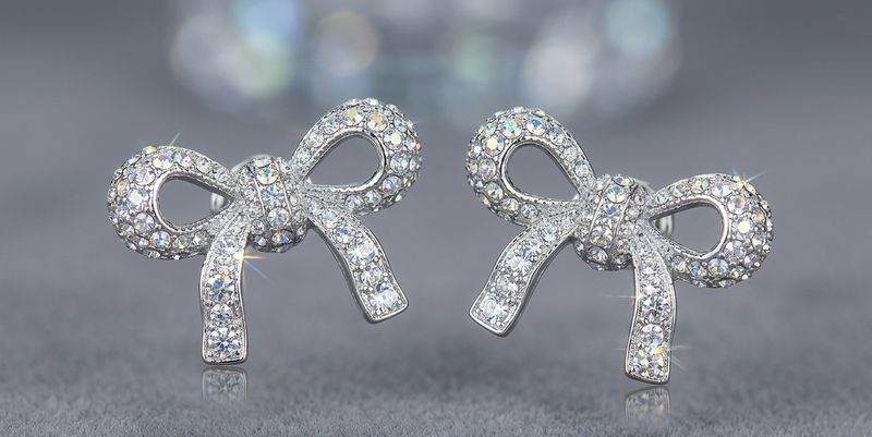 Silver Bowtie CZ Stud Earrings