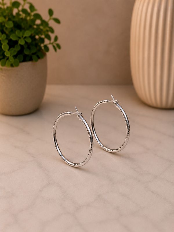 Silver Diamond Cut Hoop  Earrings 3mm Wide HP04-3