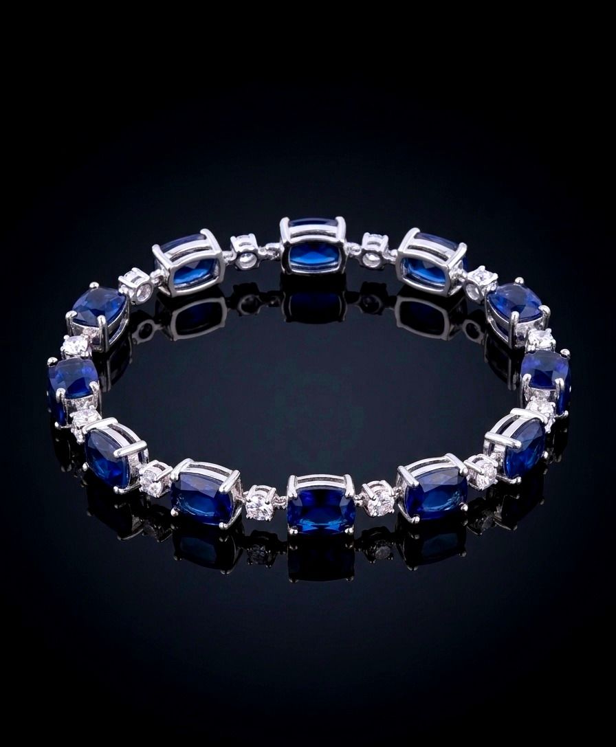 Silver Clear &amp; Blue CZ Tennis Bracelet