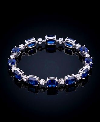 Silver Clear &amp; Blue CZ Tennis Bracelet